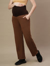 Maternity Fleece Winter Wide-leg Pants- Brown