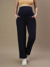 Maternity Fleece Winter Wide-leg Pants- Navy Blue