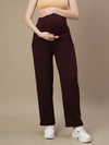 Maternity Fleece Winter Wide-leg Pants- Wine Berry