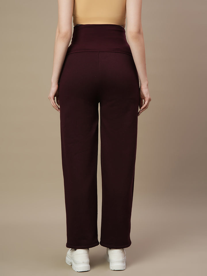 Maternity Fleece Winter Wide-leg Pants- Wine Berry