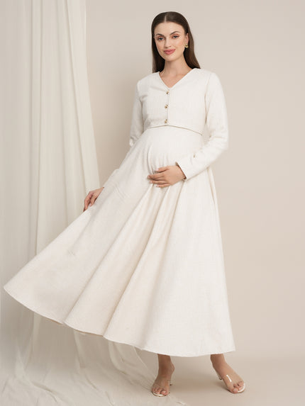 Maternity Winter Lurex Tweed Maxi Dress with Jacket