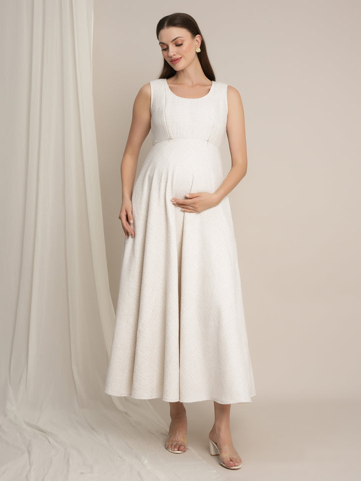 Maternity Winter Lurex Tweed Maxi Dress with Jacket