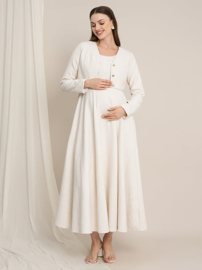 Maternity Winter Lurex Tweed Maxi Dress with Jacket