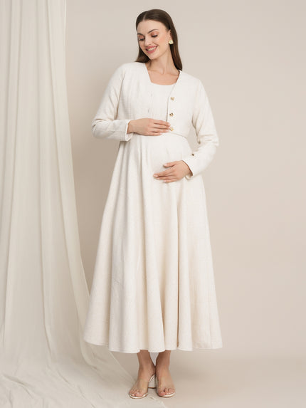 Maternity Winter Lurex Tweed Maxi Dress with Jacket
