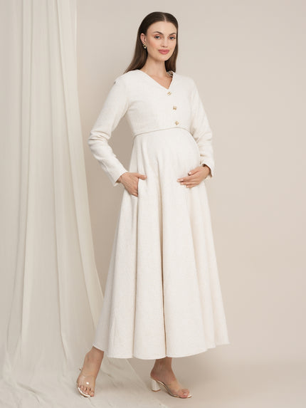 Maternity Winter Lurex Tweed Maxi Dress with Jacket