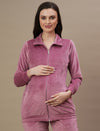 Maternity Winter Velvet Jacket- Mulberry