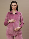 Maternity Winter Velvet Jacket- Mulberry