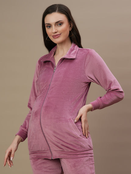 Maternity Winter Velvet Jacket- Mulberry