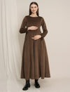 Brown Maternity Winter Fleece Panelled A-Line Maxi Dress