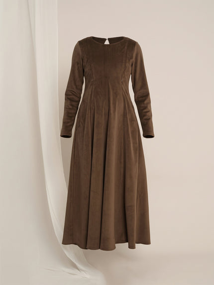 Brown Maternity Winter Fleece Panelled A-Line Maxi Dress
