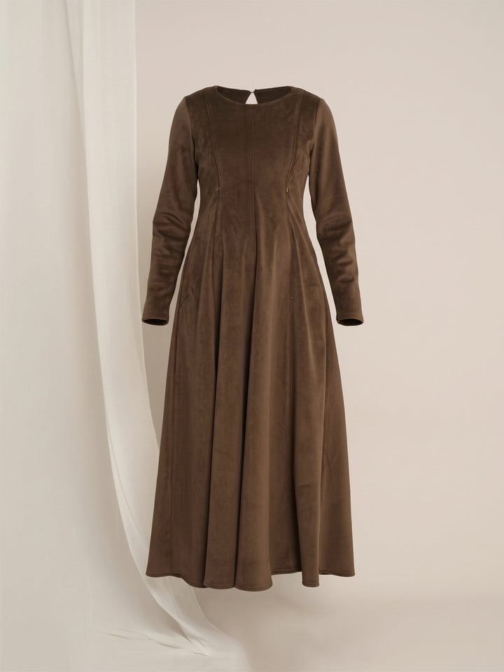 Brown Maternity Winter Fleece Panelled A-Line Maxi Dress