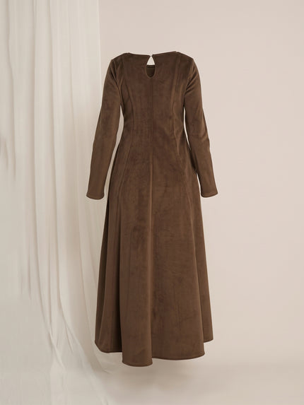 Brown Maternity Winter Fleece Panelled A-Line Maxi Dress