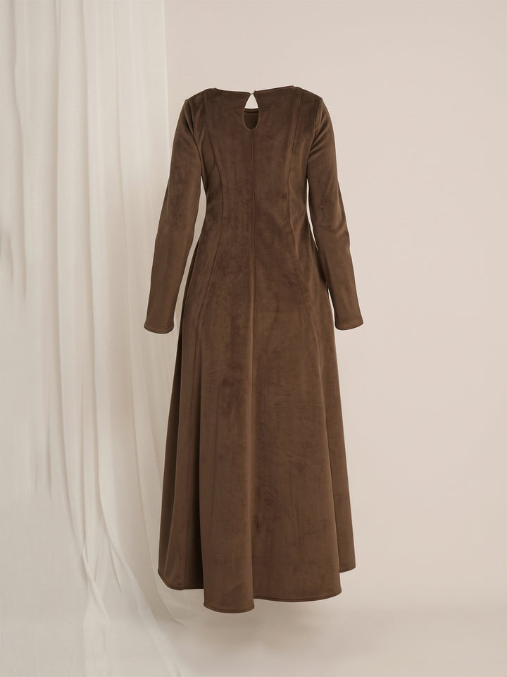 Brown Maternity Winter Fleece Panelled A-Line Maxi Dress