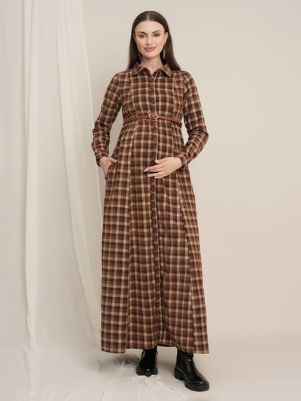 Maternity Winter Woolen Maxi Shirt Dress