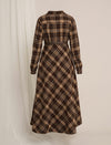 Brown Plaid Maternity Winter Woolen Midi Dress with Belt