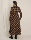 Brown Plaid Maternity Winter Woolen Midi Dress with Belt