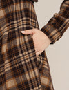 Brown Plaid Maternity Winter Woolen Midi Dress with Belt