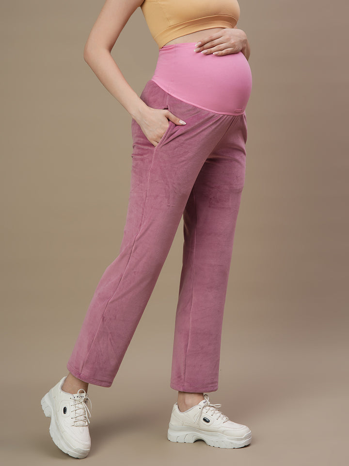 Maternity Wide-leg Winter Pants- Mulberry