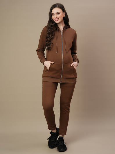 Winter Fleece Maternity Hoodie Set- Brown