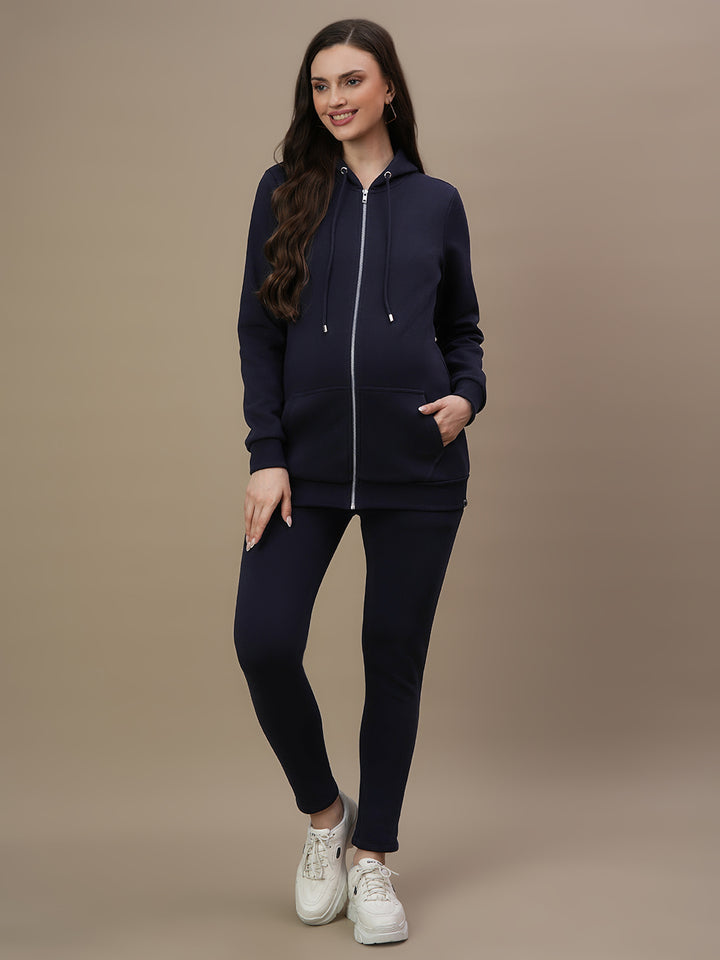 Winter Fleece Maternity Hoodie Set- Navy Blue