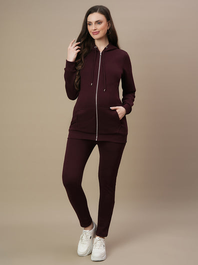 Winter Fleece Maternity Hoodie Set- Wine Berry