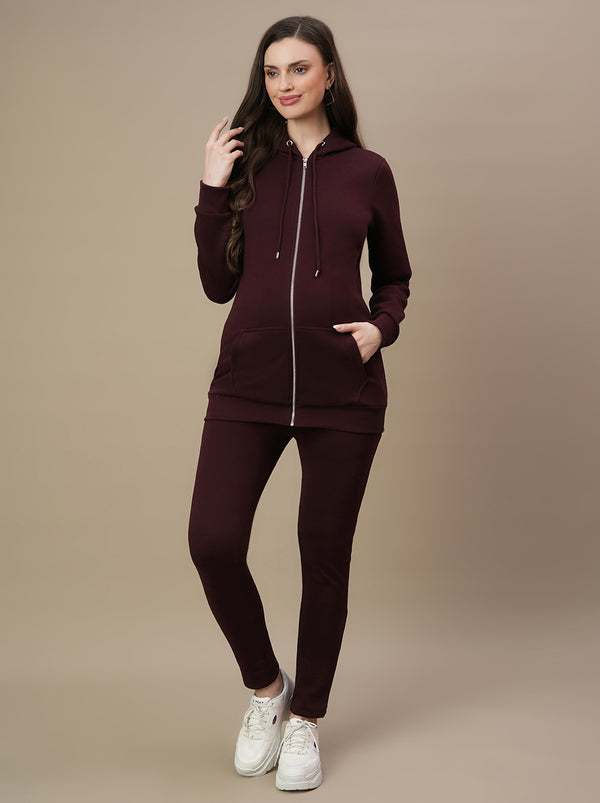 Winter Fleece Maternity Hoodie Set- Wine Berry