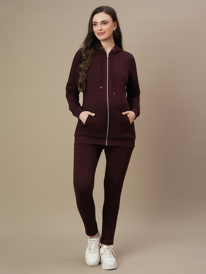 Winter Fleece Maternity Hoodie Set- Wine Berry