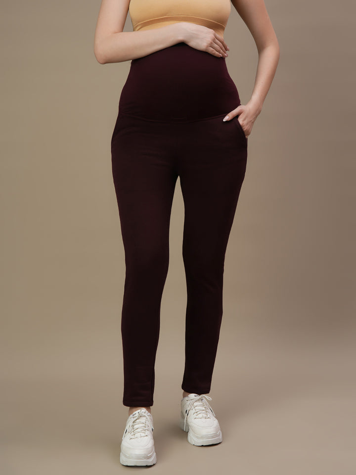 Winter Fleece Maternity Hoodie Set- Wine Berry