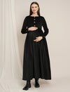 Black Maternity Winter Maxi Dress with Cropped Shrug & Belt