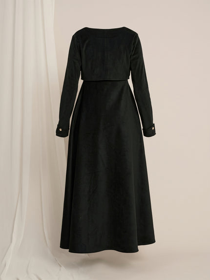 Black Maternity Winter Maxi Dress with Cropped Shrug & Belt