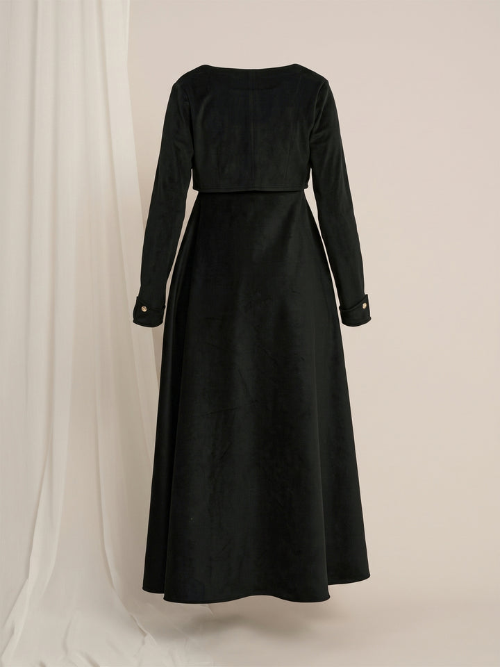 Black Maternity Winter Maxi Dress with Cropped Shrug & Belt