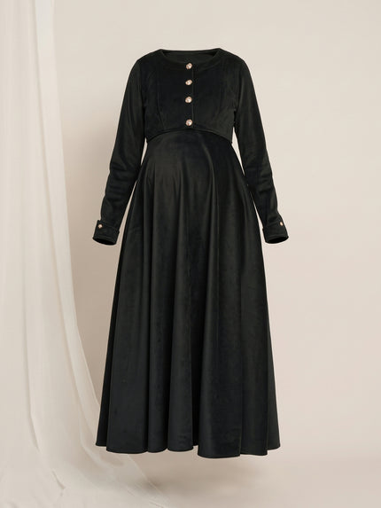 Black Maternity Winter Maxi Dress with Cropped Shrug & Belt