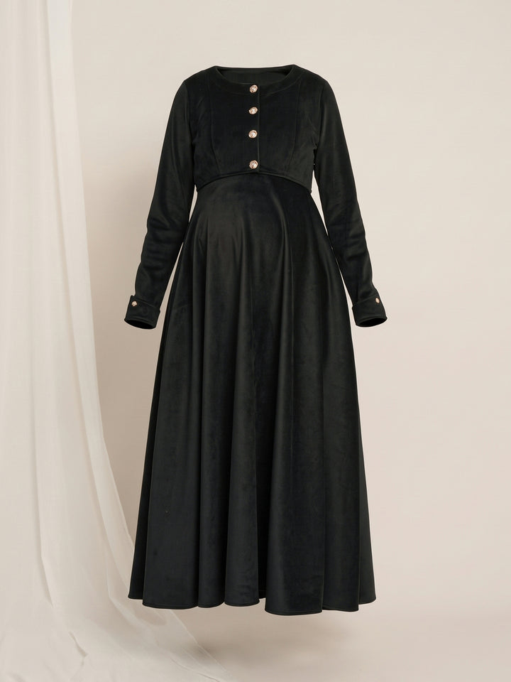 Black Maternity Winter Maxi Dress with Cropped Shrug & Belt