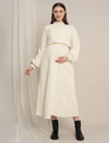 Cream Maternity Winter Midi Dress with Cropped Sweater
