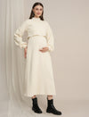 Cream Maternity Winter Midi Dress with Cropped Sweater