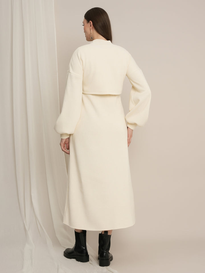 Cream Maternity Winter Midi Dress with Cropped Sweater