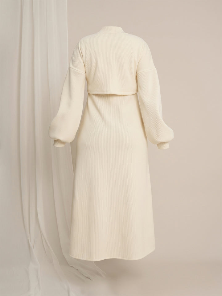 Cream Maternity Winter Midi Dress with Cropped Sweater