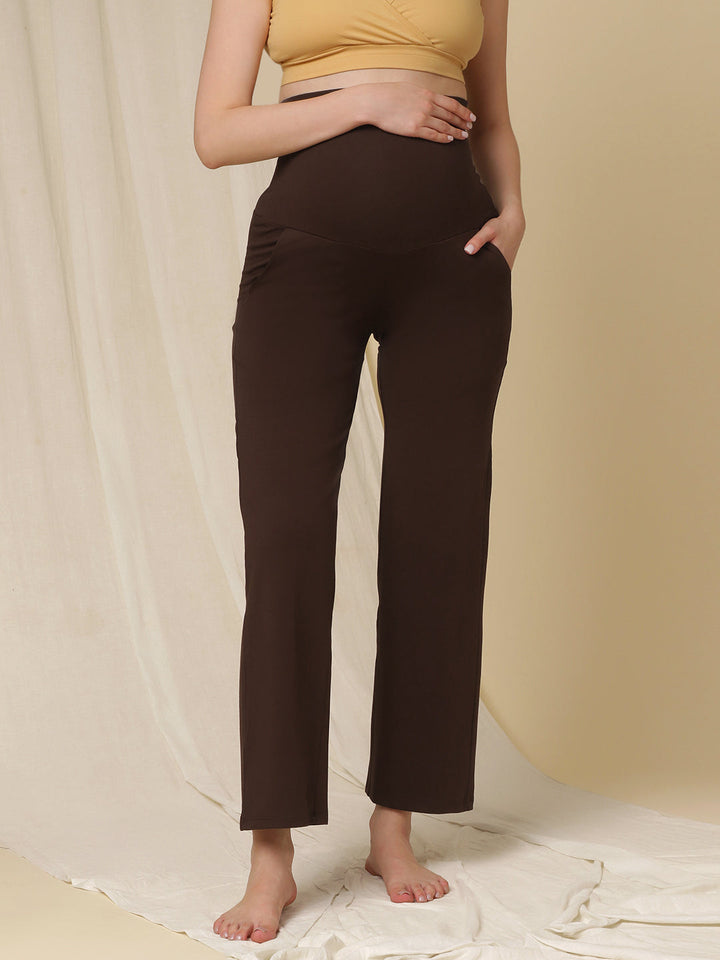 Maternity Wide-Leg Pants (French Terry Lined) - Brown