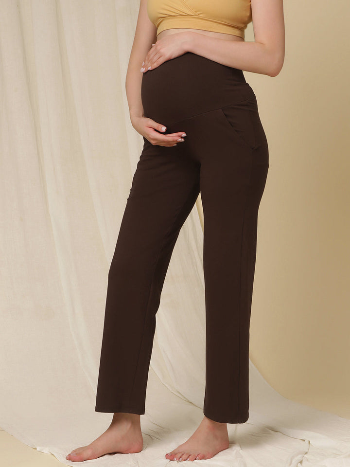 Maternity Wide-Leg Pants (French Terry Lined) - Brown