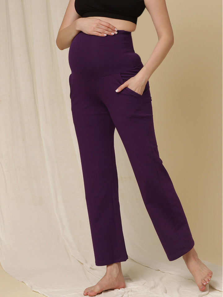 Maternity Wide-Leg Pants (French Terry Lined) - Purple