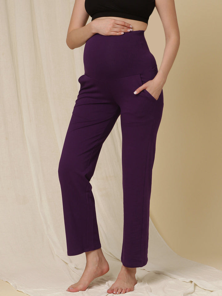 Maternity Wide-Leg Pants (French Terry Lined) - Purple