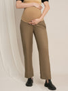 Maternity Winter Wide-Leg Woolen Pants - Beige