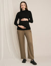 Maternity Winter Wide-Leg Woolen Pants - Beige