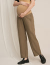 Maternity Winter Wide-Leg Woolen Pants - Beige