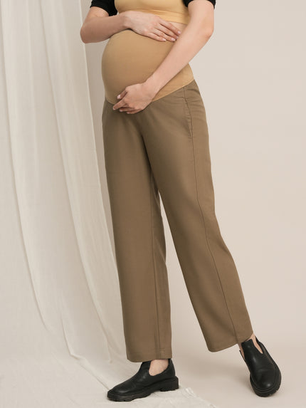 Maternity Winter Wide-Leg Woolen Pants - Beige