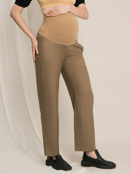 Maternity Winter Wide-Leg Woolen Pants - Beige