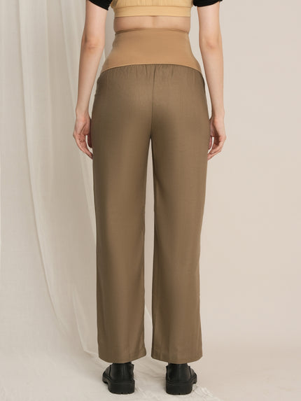 Maternity Winter Wide-Leg Woolen Pants - Beige