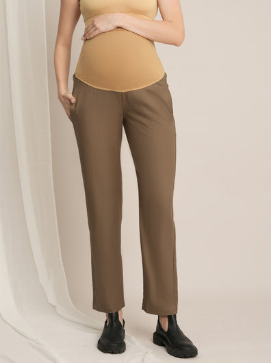Maternity Winter Straight-Fit Wool Pants - Beige