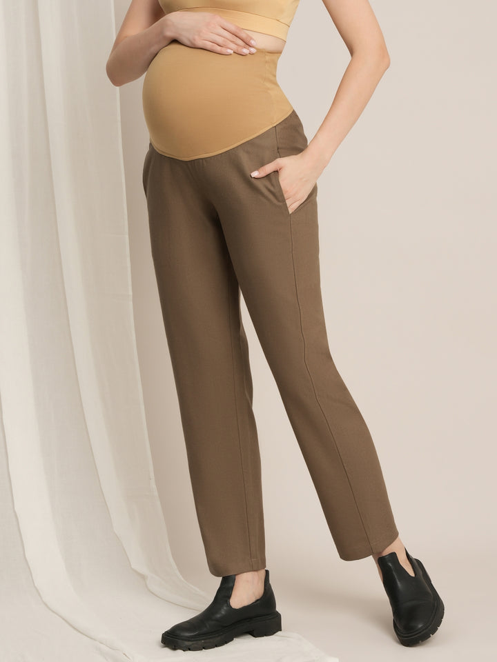 Maternity Winter Straight-Fit Wool Pants - Beige