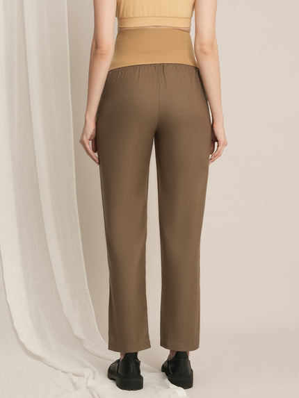 Maternity Winter Straight-Fit Wool Pants - Beige